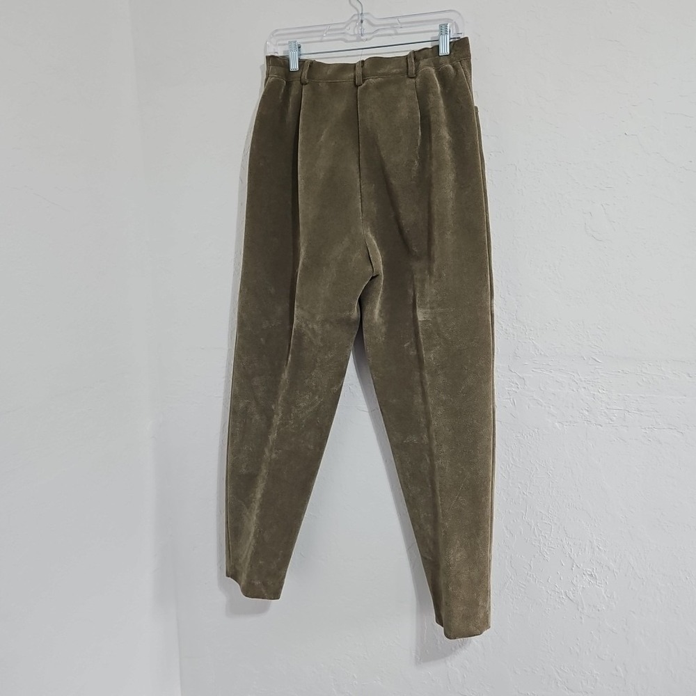 Vtg Faux Suede Women's Pants Olive Green Sz 6 Button Boho Minimalist Microfiber - Picture 4 of 10